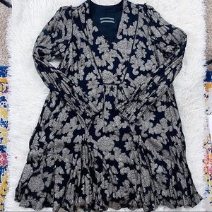 Anthropologie Gold Metallic Floral Cocktail Dress